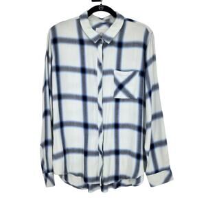 Rails Womens Hunter White Glacier Navy Plaid Rayon Button-Down Shirt Size Large